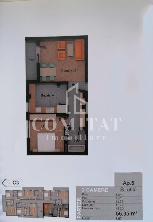 Apartament 2 camere | 56mp | Zona Sesul de sus