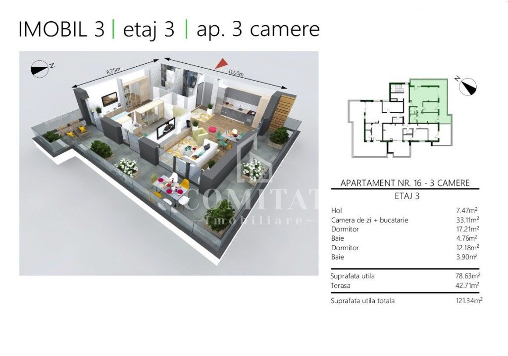 Apartament 3 Camere | 79mpu | Terasa | Parcare | Borhanci